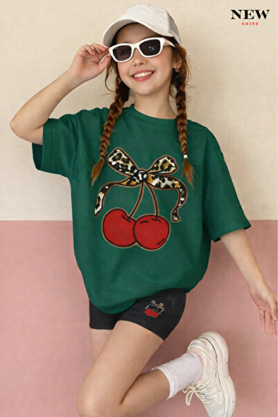 New Shine تي شيرت للأطفال مطبوع عليه الكرز للجنسين