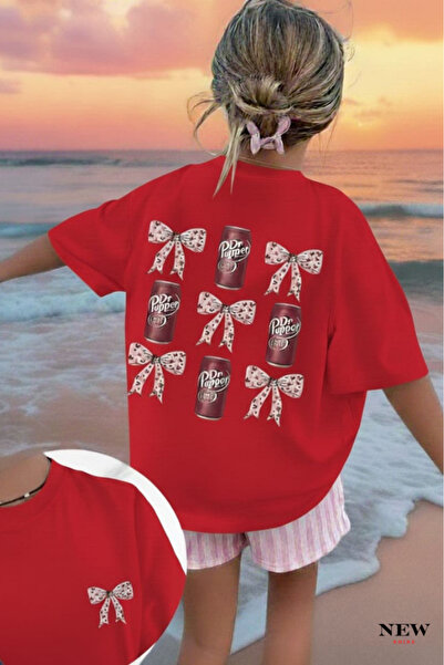 New Shine تي شيرت أطفال للجنسين مطبوع عليه فيونكة وردية