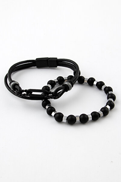 Sortie Aksesuar Genuine Leather and Natural Stone Gift Men's Bracelet Combina...