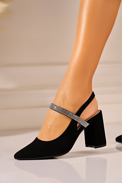 Joana Black Suede Eco-Leather Heels - Size 39