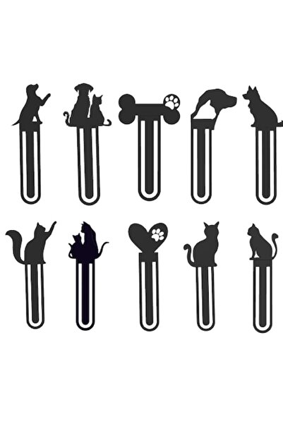 OEM Set de 10 semne de carte cu pisici/câini, cu imprimeu 3D, culoare neagră,...