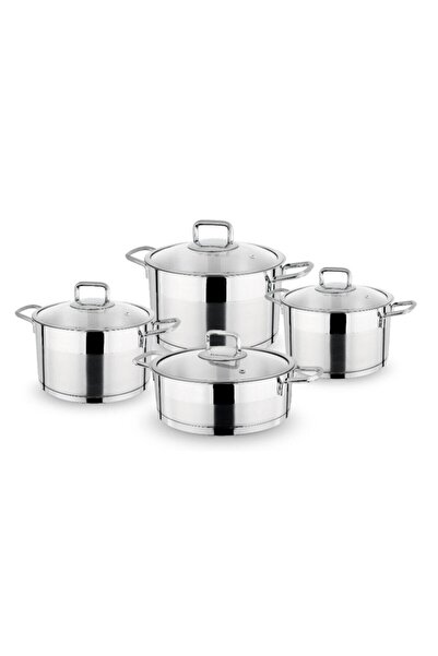 Lines SİLVER 8 PCS ÇELİK TENCERE SET METAL KULP CAM KAPAK