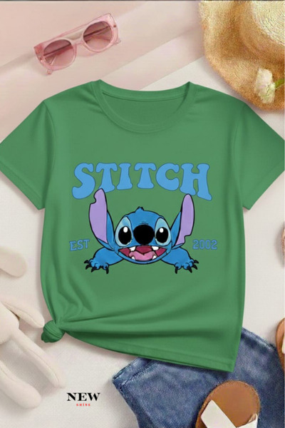 New Shine تي شيرت مطبوع عليه ستيتش للأطفال من الجنسين