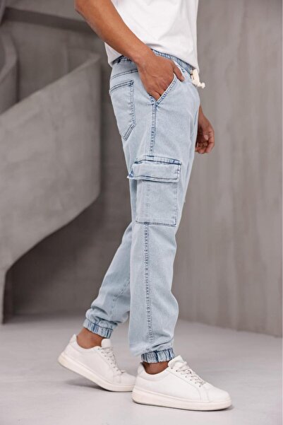 Oksit Dasser Slim Fit Lycra Denim Cargo Pants with Elasticized Legs and Waist