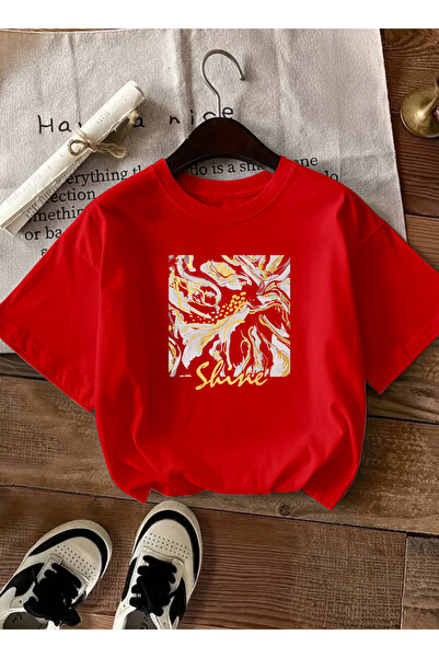 caddekombin Women's Abstract Marble Pattern Graphic Printed Red T-Shirt