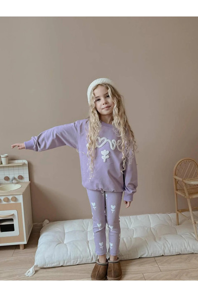 kidstalya Lila Love Punch Embroidered Tights Children's Set