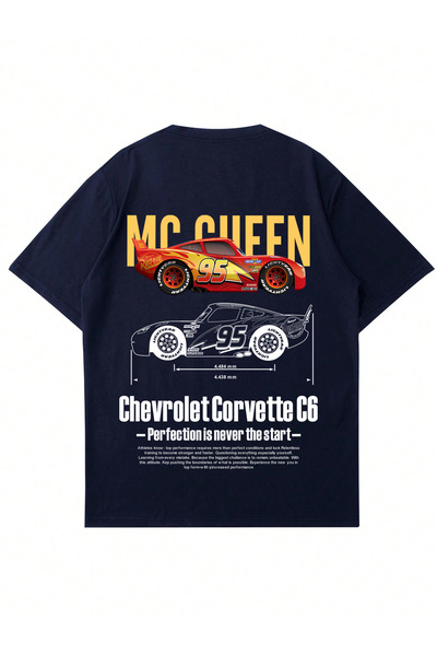 Mad&Calf Unisex Corvette C6 Printed Crew Neck Oversized Tshirt