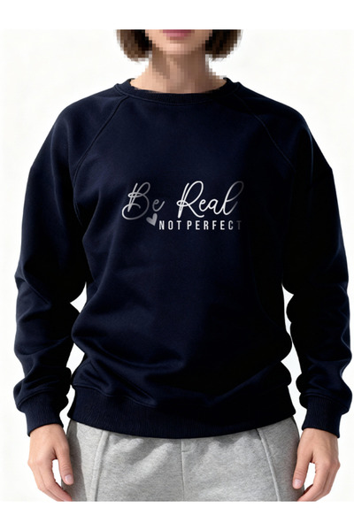 EFFRENATU Livo Sweatshirt Lacevert Crew Neck Be Real Special Design Printed