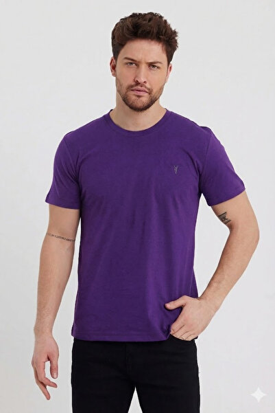 COMBİNE MİCHAİL Ανδρικό μπλουζάκι με λαιμόκοψη Crew Neck Slim Basic σε μωβ χρώμα