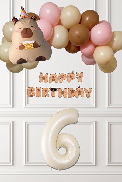 PEKSHOP Kapibara Tema Doğum Günü Balon Zinciri Süsleme Seti Banner ve Yaş Bal...