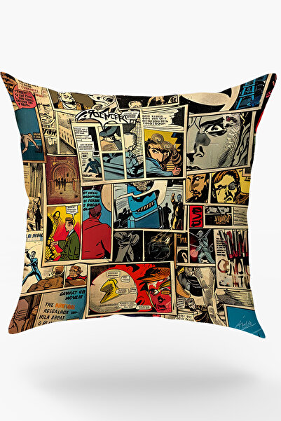 Karkan Tekstil Retro Comic Patterned Decorative Pillow