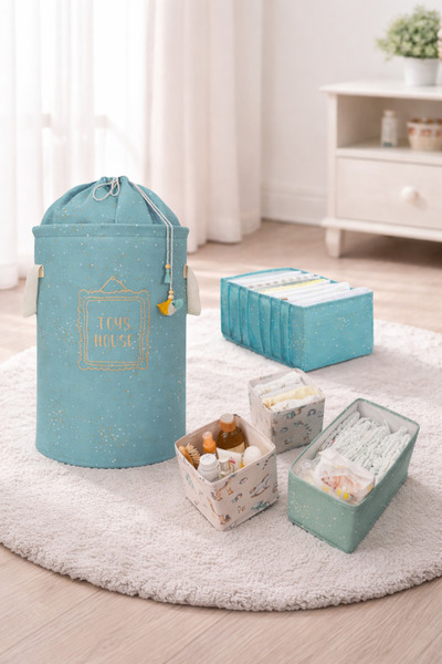 PONÇİK BEBEK 5-Piece Baby Room Dirty Laundry Basket Toy Basket Drawer Organiz...