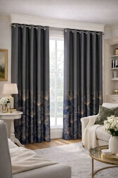 proevteks Yaprak Desenli Kuşgözlü Fon Perde | Rustik Halkalı Perde | Modern T...