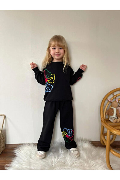 kidstalya طقم بناتي بتفاصيل زهرة البابونج النيون