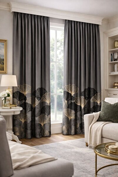proevteks Yaprak Modern Desenli %200 (3 Kat) Sık Pile Fon Perde| Şık ve Lüks ...