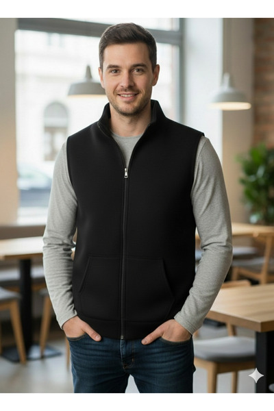FMS COLLECTİON Unisex yetişkin 3 iplik içi polarlı kanguru cepli yelek