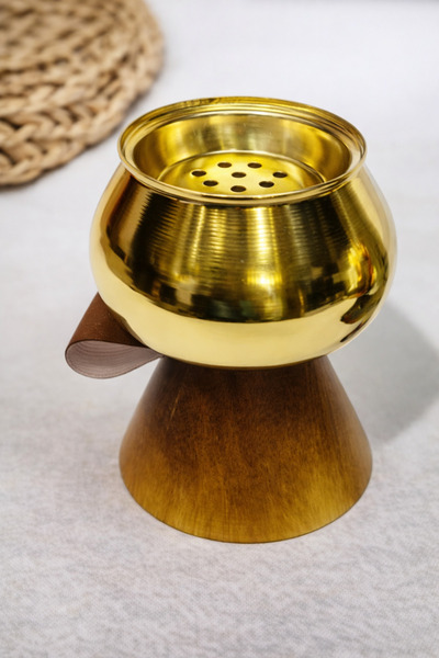 Generic Wooden incense burner with a gold bowl – taste and luxury