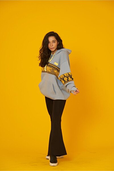 Nani Collection Nani | Mavi Renk, Jakarlı Ejderha Desenli Oversize Unisex Sweatshirt