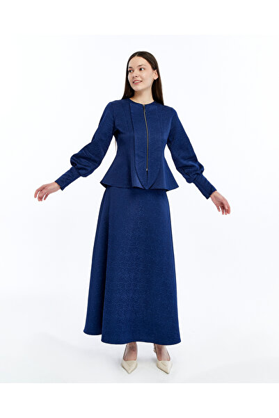 Marles طقم بأكمام بالون وسحابات أمامية وأكمام على شكل أصفاد، مع تنورة جاكار م...