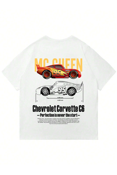 Mad&Calf Unisex Corvette C6 Printed Crew Neck Oversized Tshirt