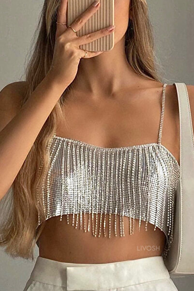 LIVOSH БЛЕСТЯЩА КАМЪЧНА БРОНИРАНА КЪСА БЛУЗА