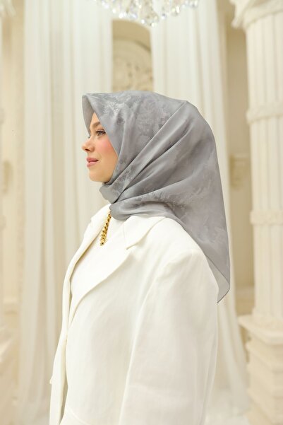 Silk Home Kadın Gri Bulut Desen Parlak Shiny Eşarp 75002-43