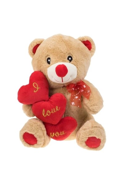 OEM Beige Plush Bear with Triple Red Heart 40cm