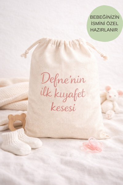 LITALY Kişiye Özel İsimli Bebek İlk Kıyafet Kesesi – %100 Pamuk Doğal Kumaş (...