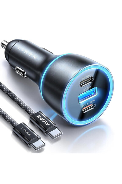 LISEN Fast Charge Car Charger 170W with Type-C Cable Lisen, USB, Type-C, 2m