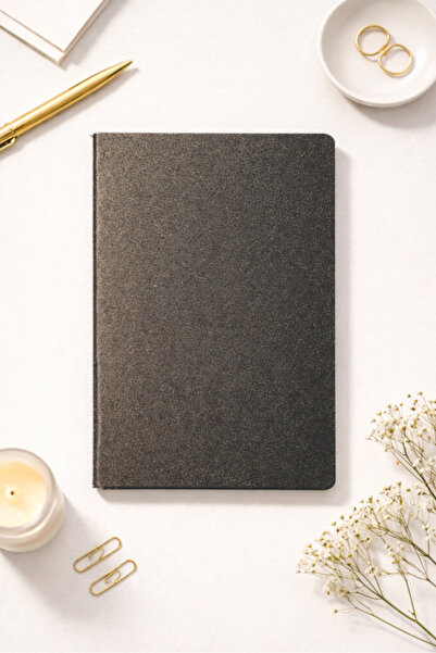 Paprisso دفتر ملاحظات غير مُسطر بغلاف معدني لامع باللون الأسود والذهبي، 30 ور...