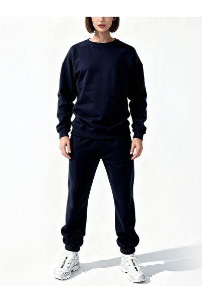 EFFRENATU Sweatpants Bottom Set Crew Neck Lacevert