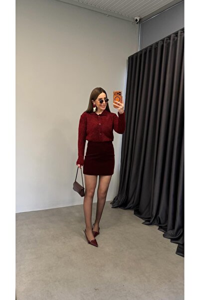 elif teke Velvet Tok Mini Skirt Burgundy