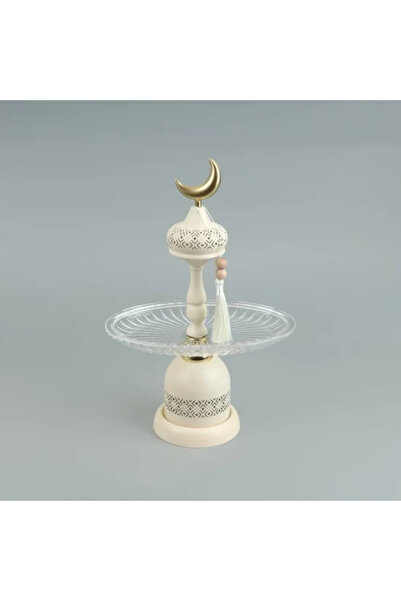 AZAF Luxury serving stand with a Ramadan crescent design – white color with g...