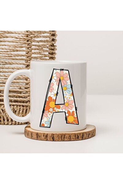 kubdekor كوب بطبعة زهور على شكل حرف A