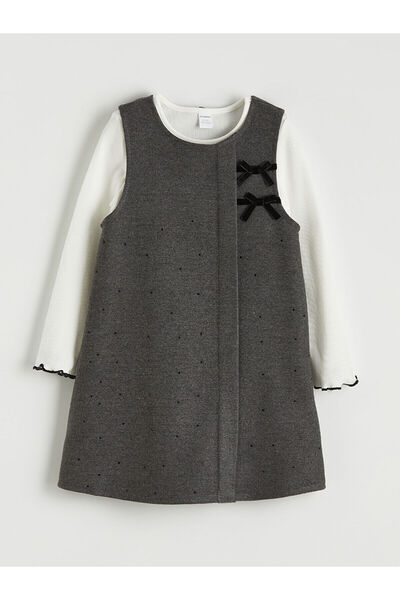 LC Waikiki فستان وتي شيرت للفتيات من أنثراسايت بيكليت كاراجيل