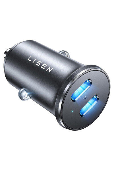 LISEN Încărcător auto cu port dual Type-C Lisen. 90W, aluminiu, negru