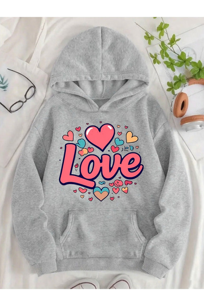 Flow touch Love Printed Women/Men Unisex Oversized Hooded 3-Thread Gray Sweat...