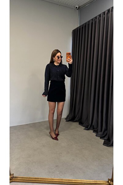 elif teke Velvet Tok Mini Skirt Navy Blue