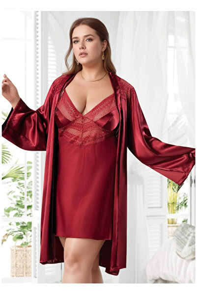 ROZELT Σετ Νυχτικών και Ρόμπων Σατέν Μεγάλου Μεγέθους - Σετ 2 τεμαχίων με Κεν...