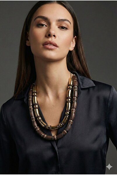 HAZAL KAYA ATELIER Coffee Gold Detailed Rubber Women's Necklace