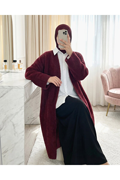 Modamorfo Bearded Long Soft Cardigan -Burgundy