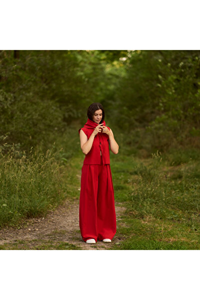 Nuvola slow fashion Red cotton set with long pants and top