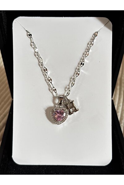bijoux uniques Çelik pembe kalpli H harfli kadın kolye
