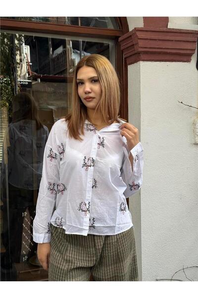 Miss Boheme White Color Bird Embroidered Shirt on a Branch