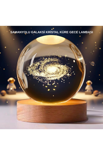 Lisinya Samanyolu Desenli Kristal Küre Ahşap Standlı Gün Işığı LED Masa Lamba...