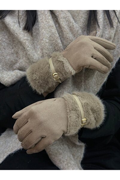 NARA BEJ KÜRKLÜ DOKUNMATİK ELDİVEN