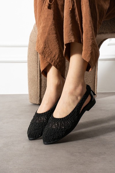 Pazzyonez Women's Elsa Straw Lace Ballerinas with Open Back, Comfortable Mesh...