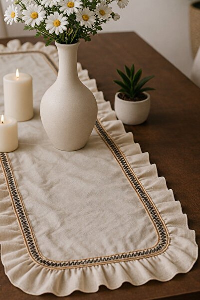 MUEV bumbac 100% Runner cu volane, stil american, vintage, luxos, cusut cu ov...