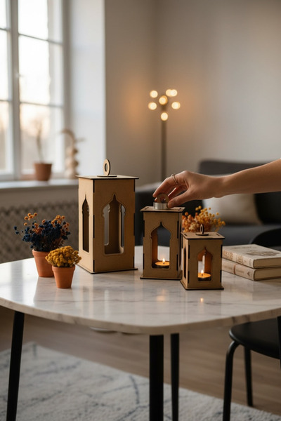 FREFLY Ramazan feneri Nikah Süslemesi / 3 lü Set pilli led Mumlu Dekoratif he...