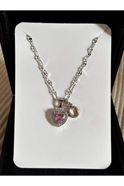 bijoux uniques Çelik pembe kalpli Ö harfli kadın kolye